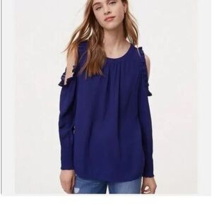 LOFT Royal Blue Cold Shoulder Blouse